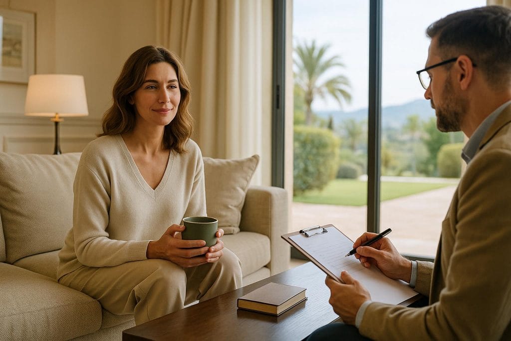 photo of a lady at a luxury rehab aftercare program near the beach
