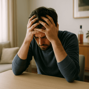 man drinking that's stressed and depressed