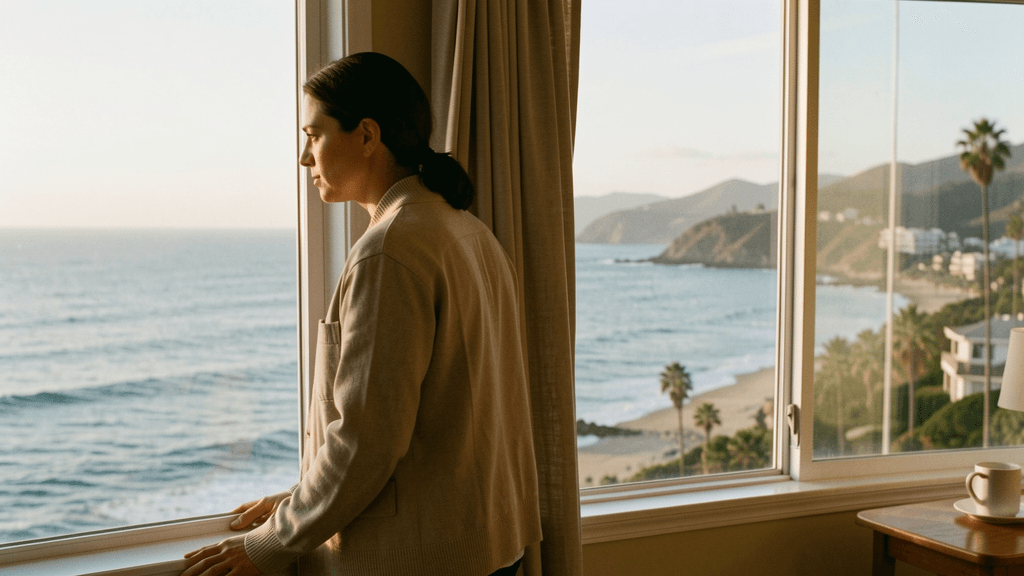 Peaceful reflection overlooking the Malibu coastline during recovery