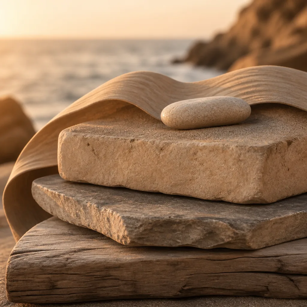 Abstract layers of sand, stone, and wood symbolizing FMLA protection.